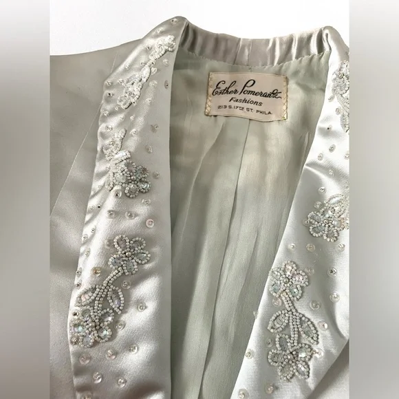 Vintage Silk Beaded Button Long Sleeve Blazer Esther Pomerantz Blue Silver Small - Picture 6 of 15